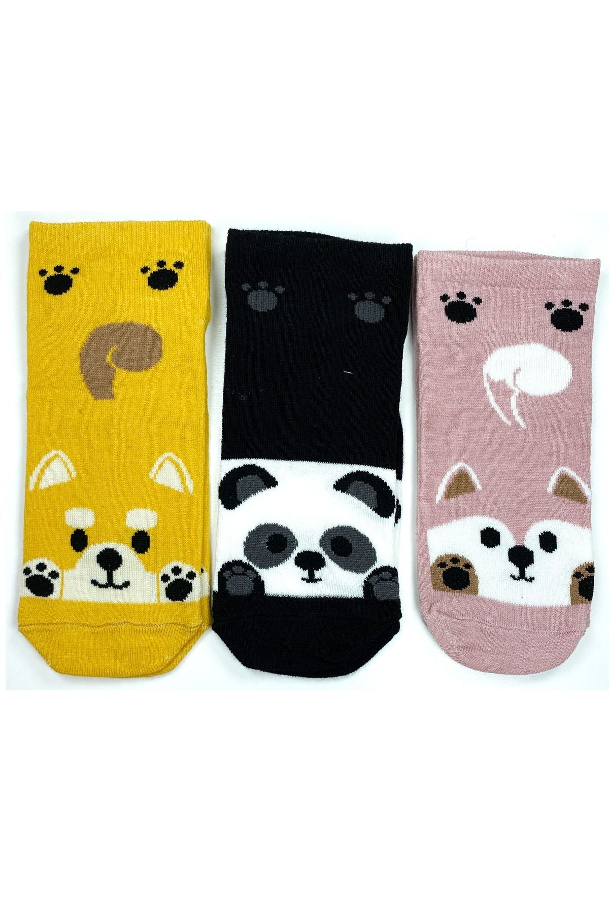 3 Pairs Cute Animal Printed Cotton Women Wrist Socks