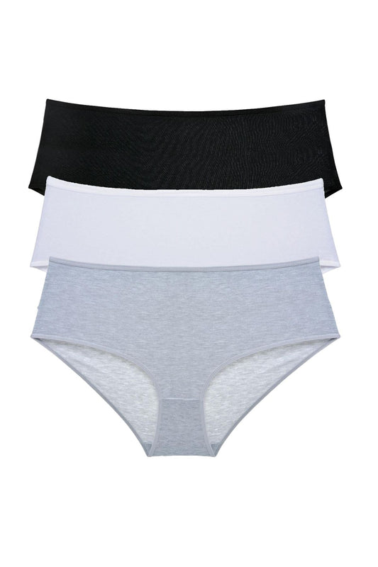 3 Pcs Women's High Waist Bato Panties Black White Grey