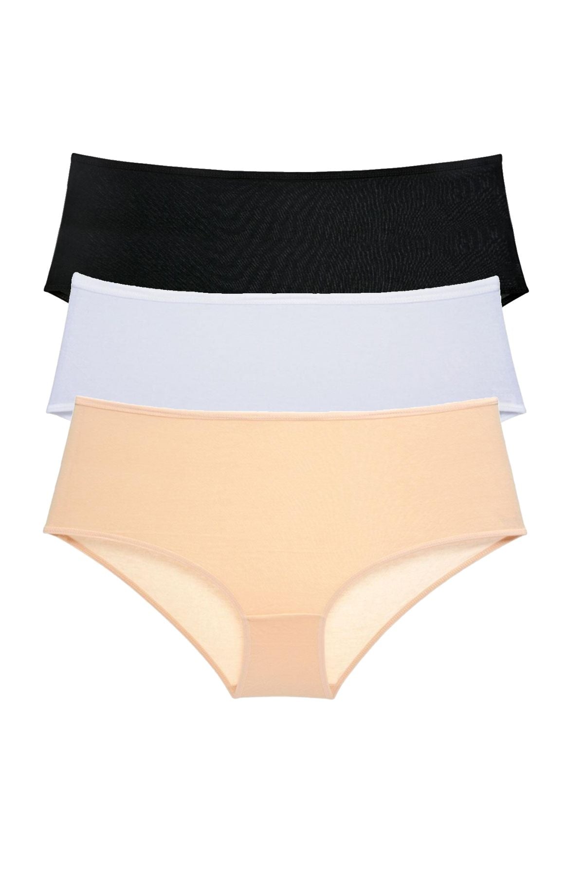 3 Pcs Women's High Waist Bato Panties Black White Skin