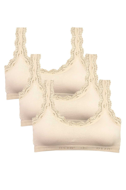 3 Pieces Lace Embroidery Embroidered Pad Bamboo Women Bustier Cream