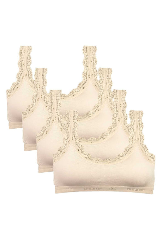4 Pieces Lace Embroidery Embroidered Pad Bamboo Women Bustier Cream
