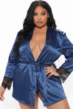 Back Lace Neckline Satin Robe Nightgown Suit Blue Piamoda