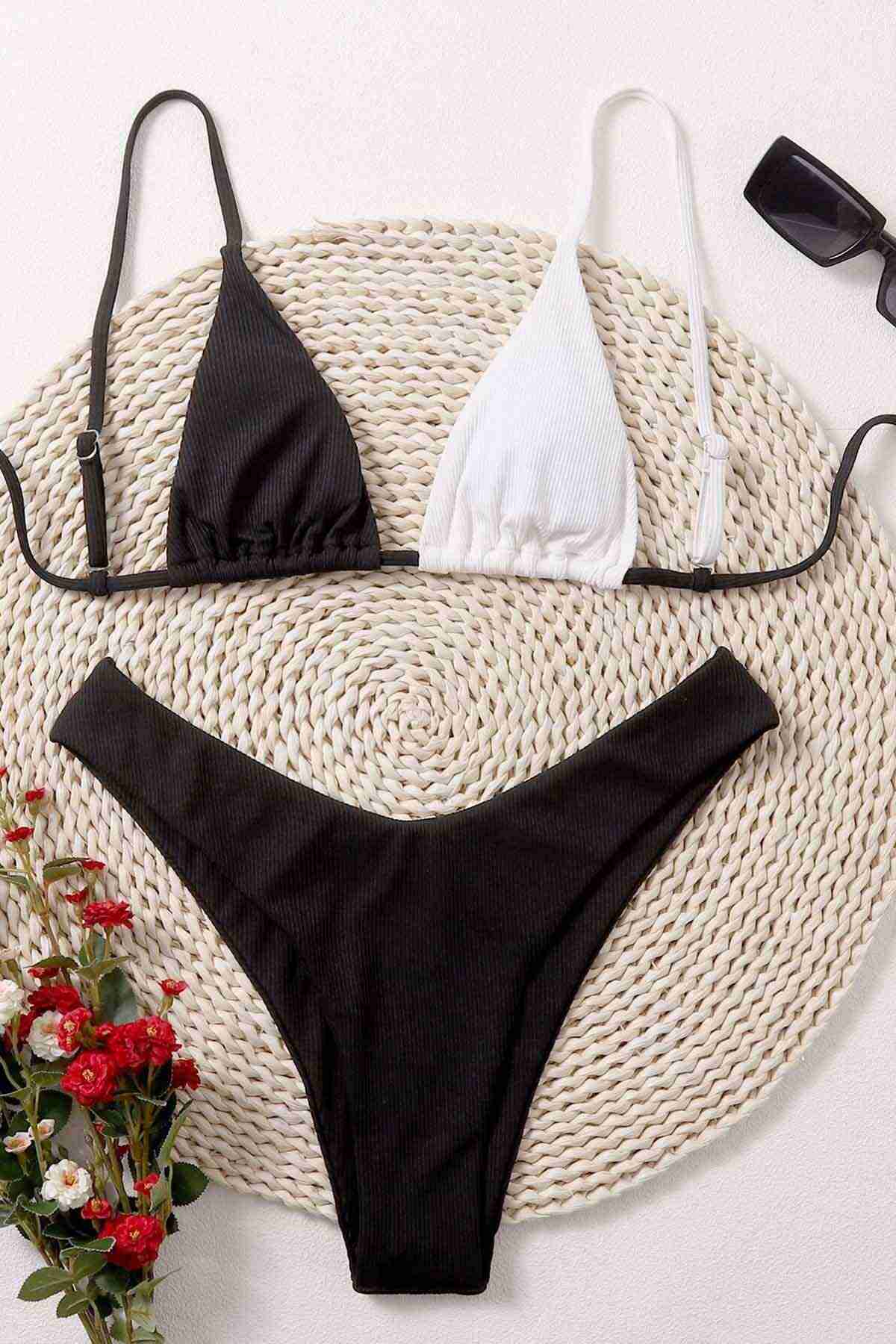 Black and White Bikini Top