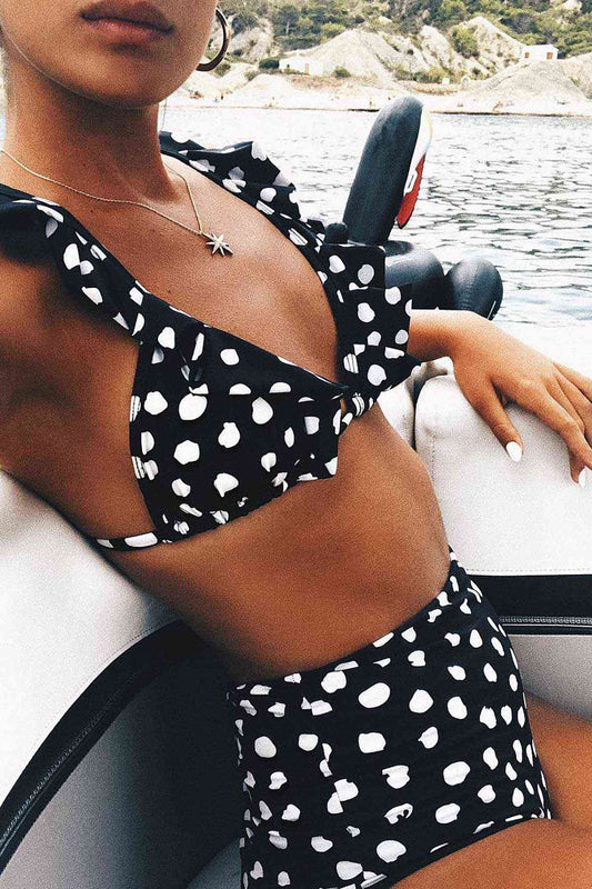 Black and White Polka Dot Bikini Suit Piamoda