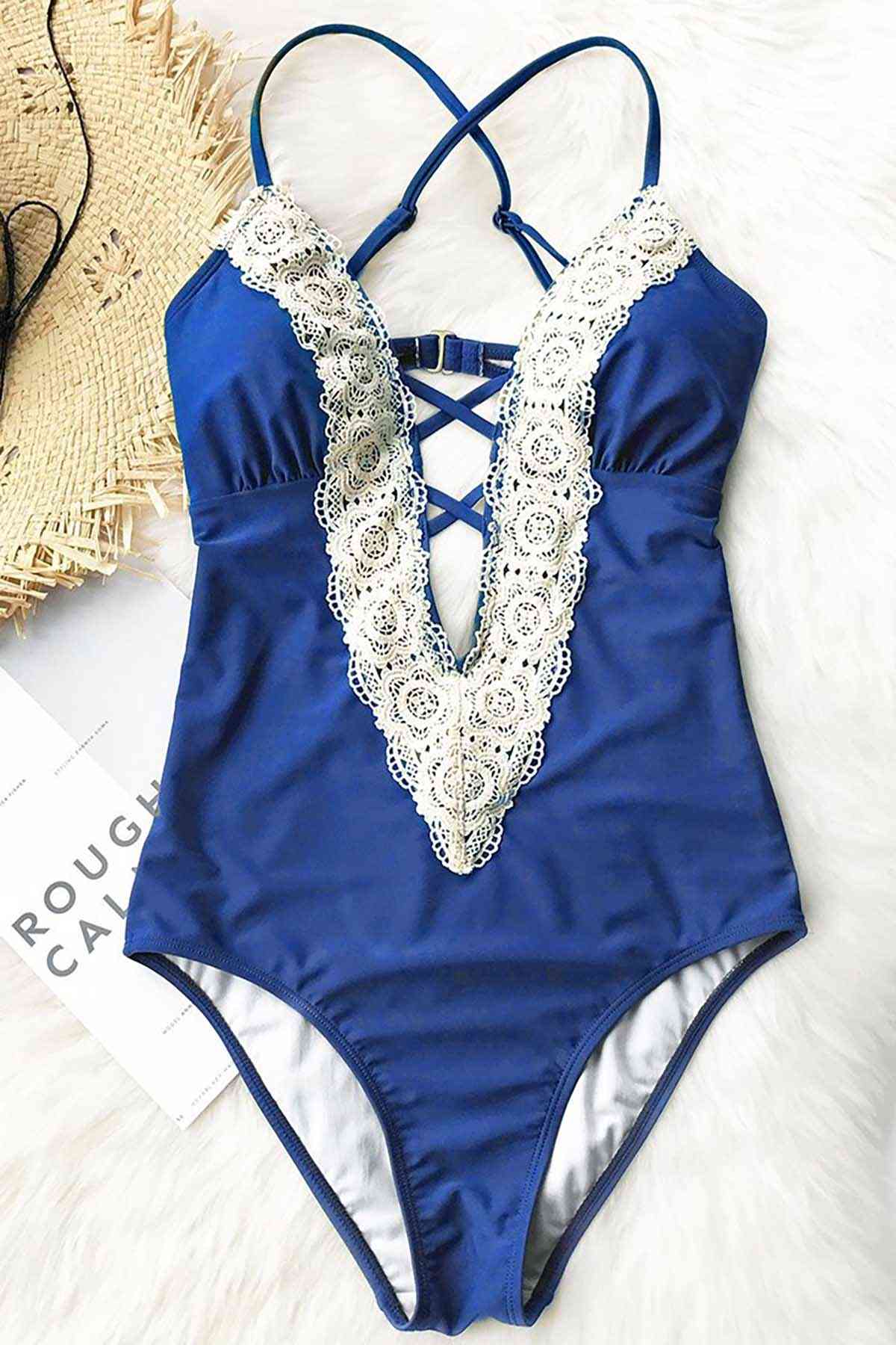 Blue Lace Detail Swimsuit
