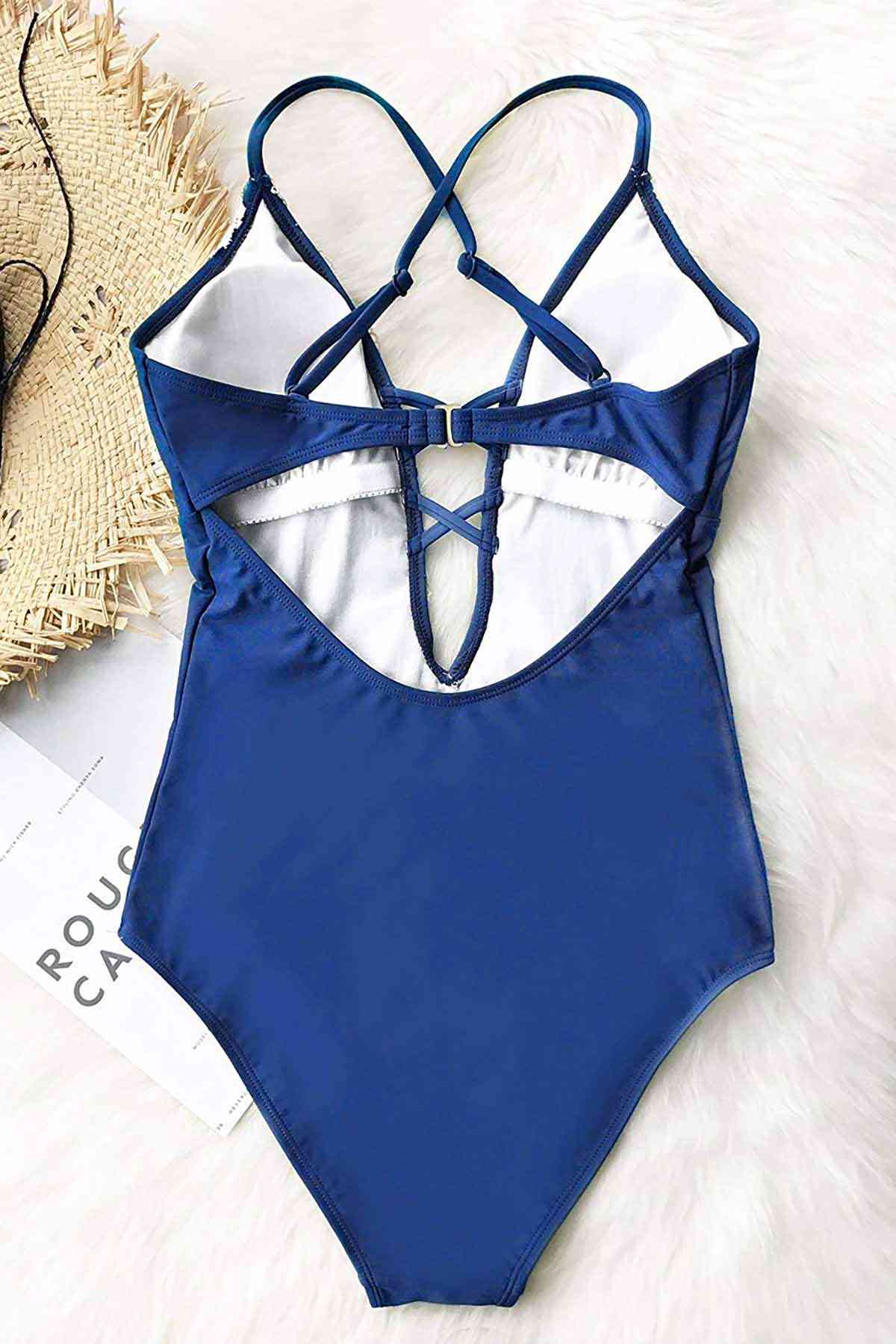 Blue Lace Detail Swimsuit
