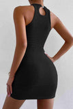 Body Fit Over Knee Mini Knitted Dress Black