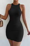 Body Fit Over Knee Mini Knitted Dress Black