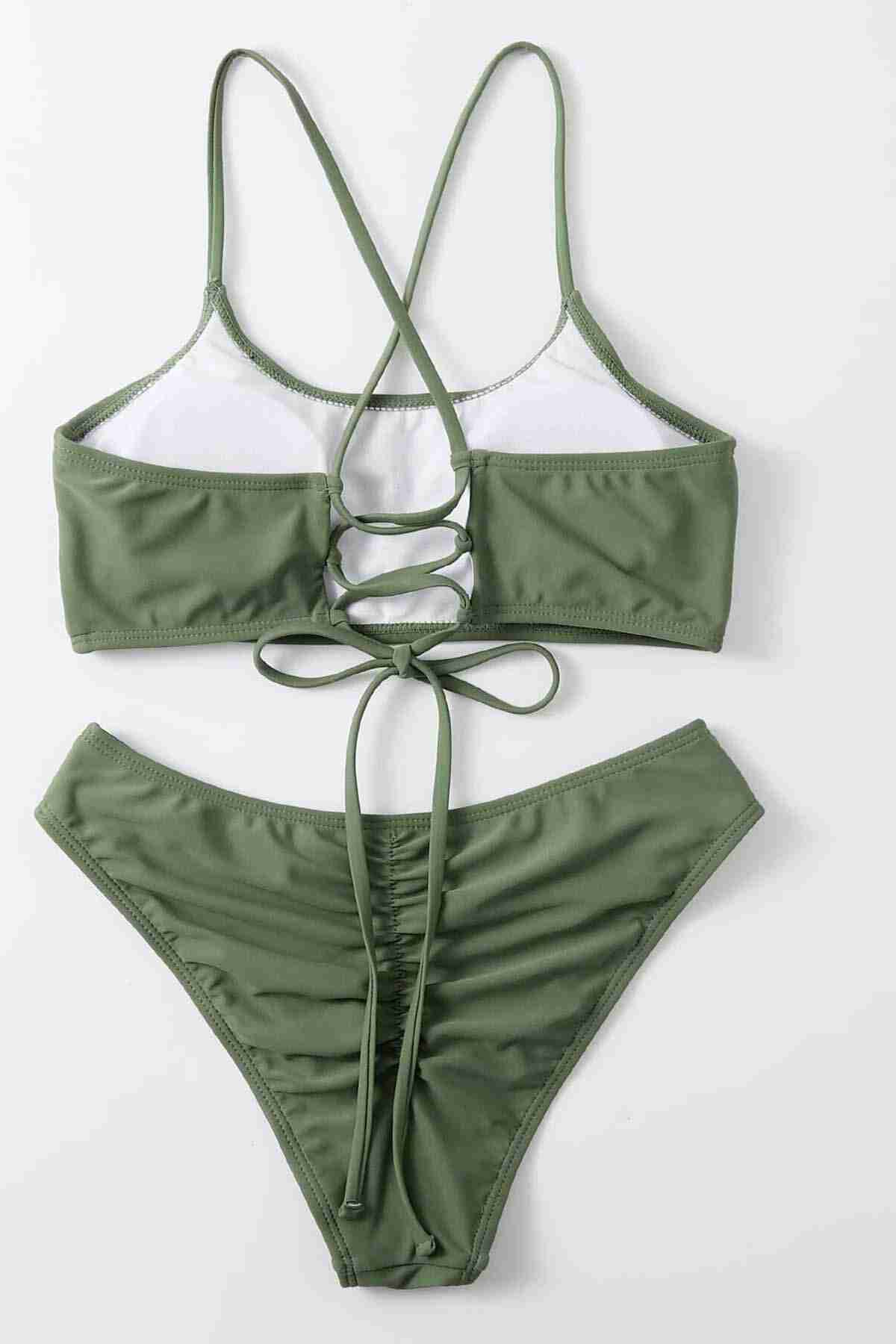 Brazilian Back Drawstring Bikini Suit Green Piamoda