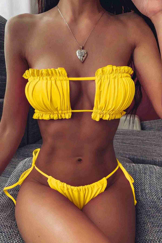 Brazilian Model Ruffle Tie Up Bikini Bottom Yellow Piamoda