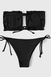 Brazilian Pattern Drawstring Tie Bikini Bottom Black Piamoda