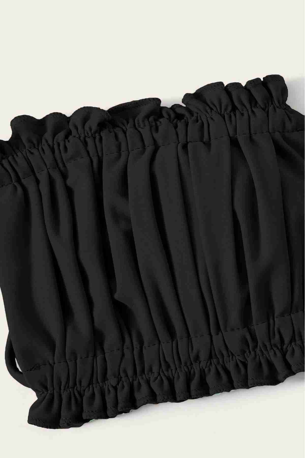 Brazilian Pattern Drawstring Tie Bikini Bottom Black Piamoda
