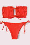 Brazilian Pattern Drawstring Tie Bikini Bottom Red Piamoda