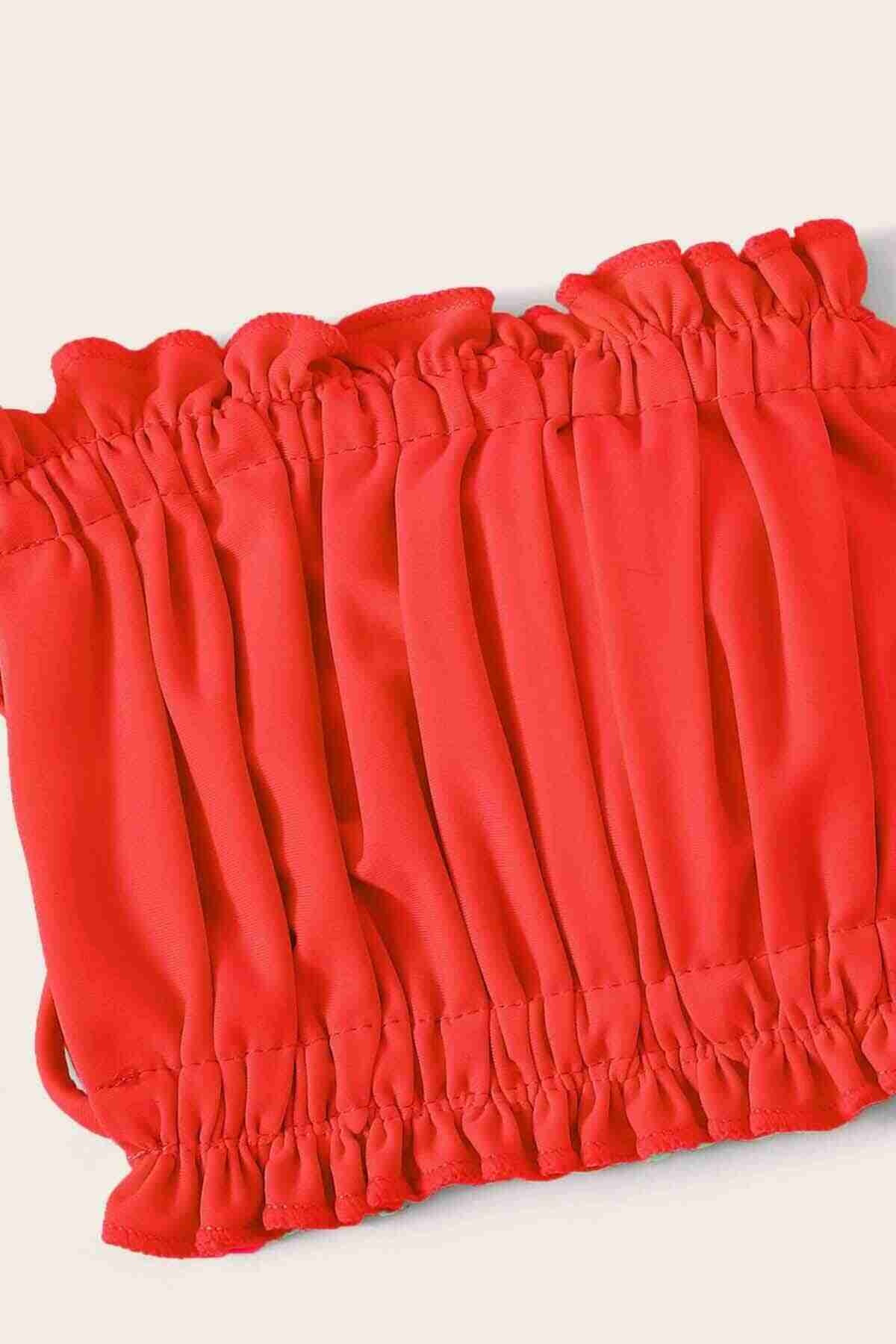 Brazilian Pattern Drawstring Tie Bikini Bottom Red Piamoda