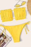 Brazilian Pattern Drawstring Tie Bikini Top Yellow Piamoda