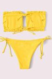 Brazilian Pattern Drawstring Tie Bikini Top Yellow Piamoda