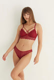 Burgundy Backed Cross Lace Bralet Suit 5527