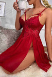 Chic Lace Evening Dress Red with Leg Neckline