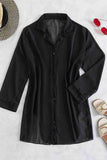 Chiffon Shirt Beach Dress Pareo Kimono Kaftan Black