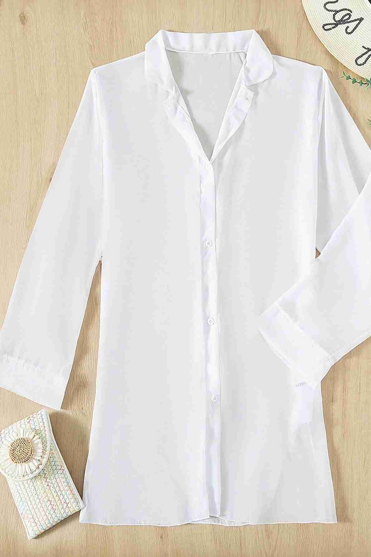 Chiffon Shirt Beach Dress Pareo Kimono Kaftan White Piamoda