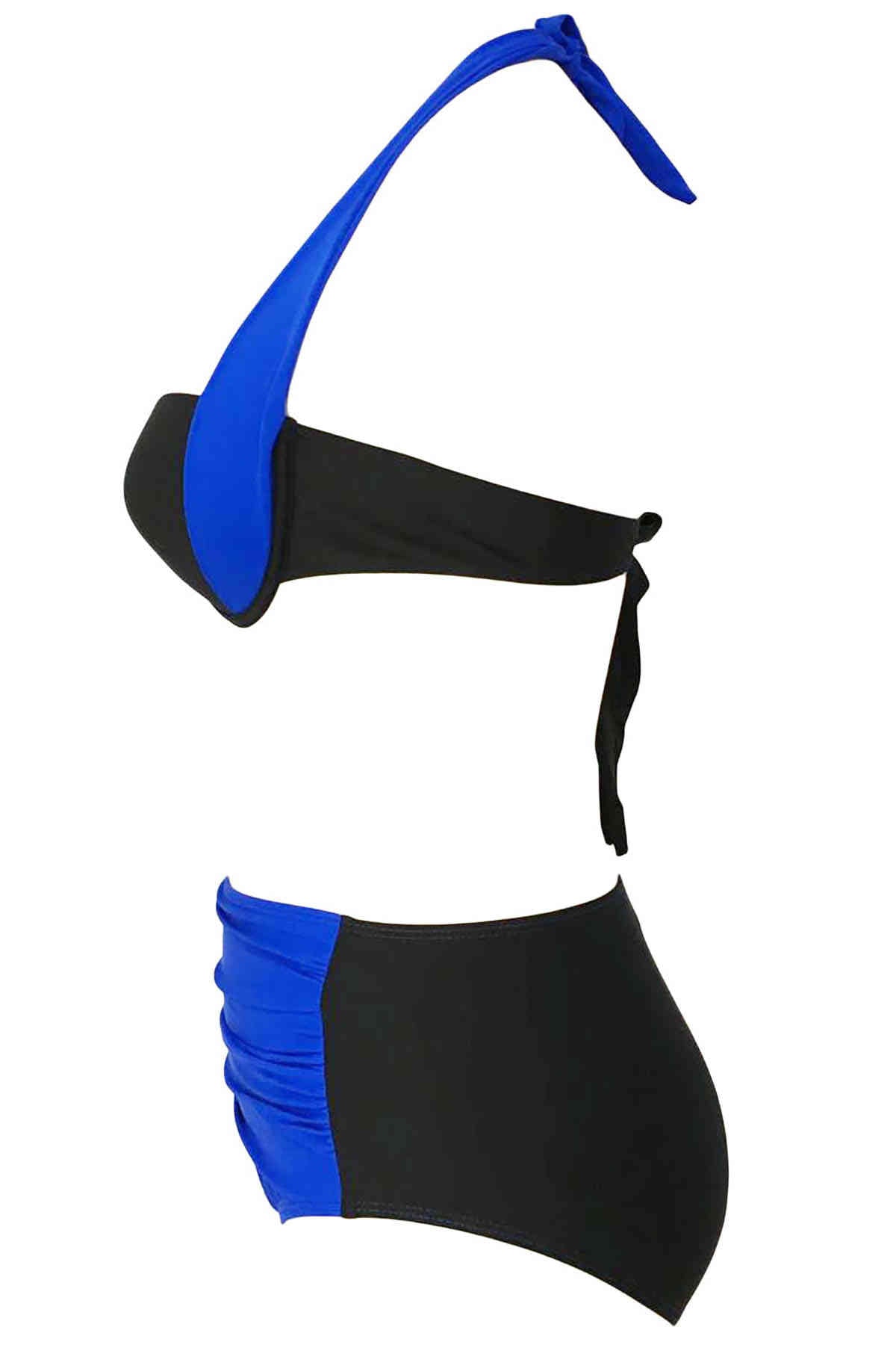 Blue Black High Waist Bikini Set Women Swimwear Swimsuit