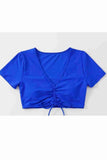Custom Design Half Sleeve Ruffle Detailed Bikini Top Blue Piamoda