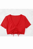 Custom Design Half Sleeve Ruffle Detailed Bikini Top Red Piamoda