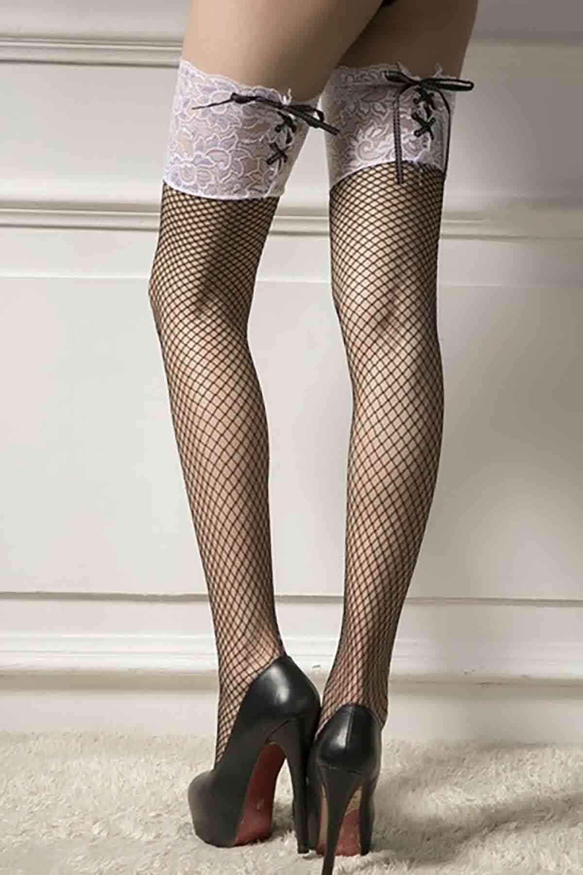 Special Design Ribbon Lace Mesh Garter Socks Leggings Stockings Women Sexy Lingerie