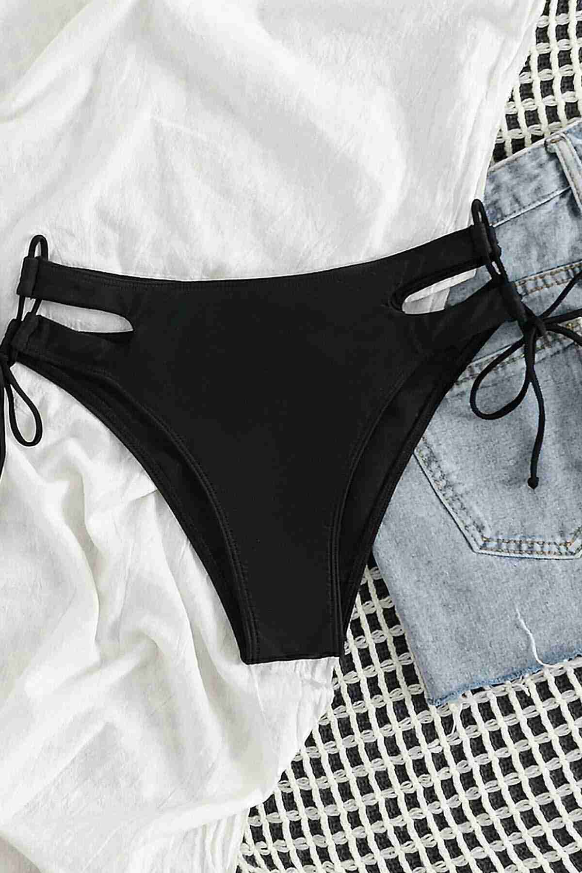 Custom Design Side Tie Bikini Bottom Black Piamoda
