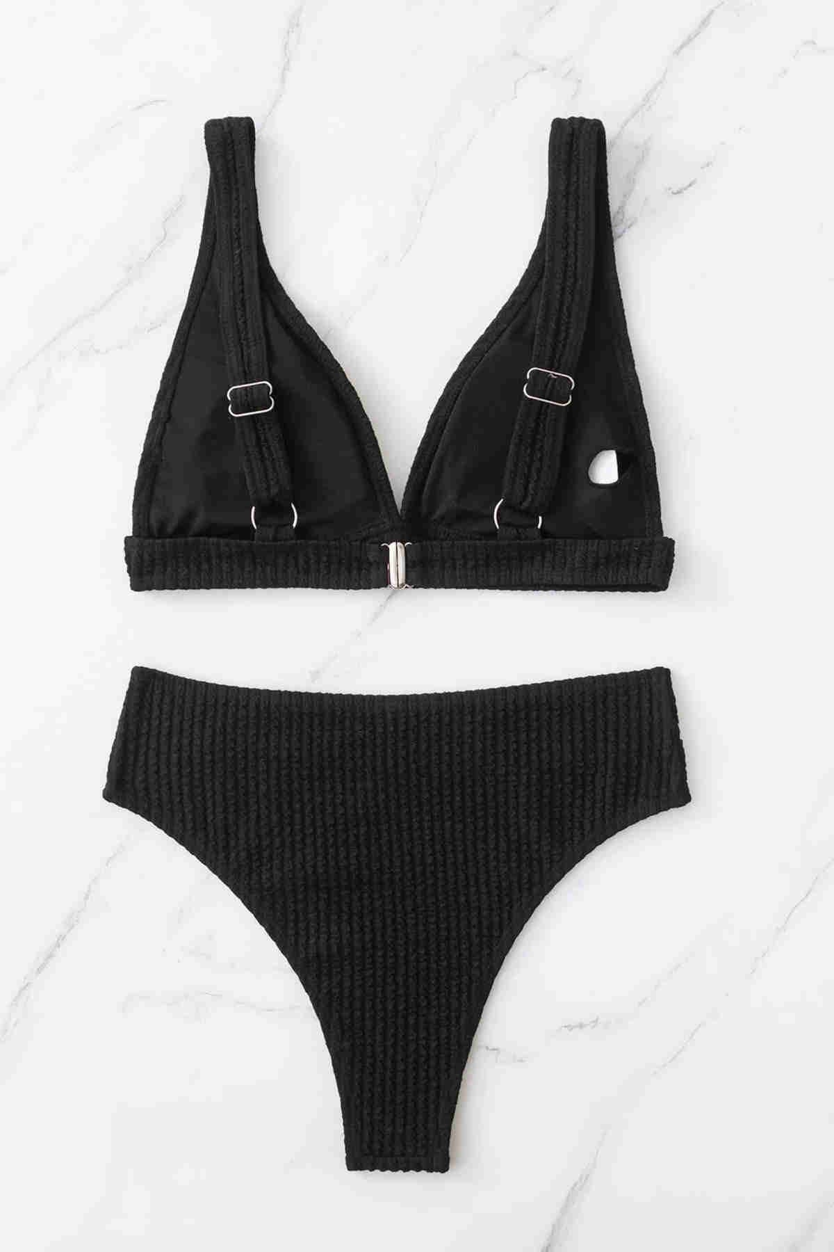 Custom Fabric High Waist Bikini Suit Black Piamoda