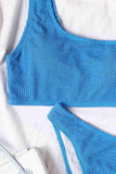 Maßgeschneiderter Bikinianzug aus geripptem Stoff Blau
