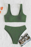 Custom Ribbed Fabric High Waist Bikini Bottom Green Piamoda