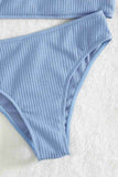 Custom Ribbed Fabric High Waist Tankini Bikini Suit Blue Piamoda