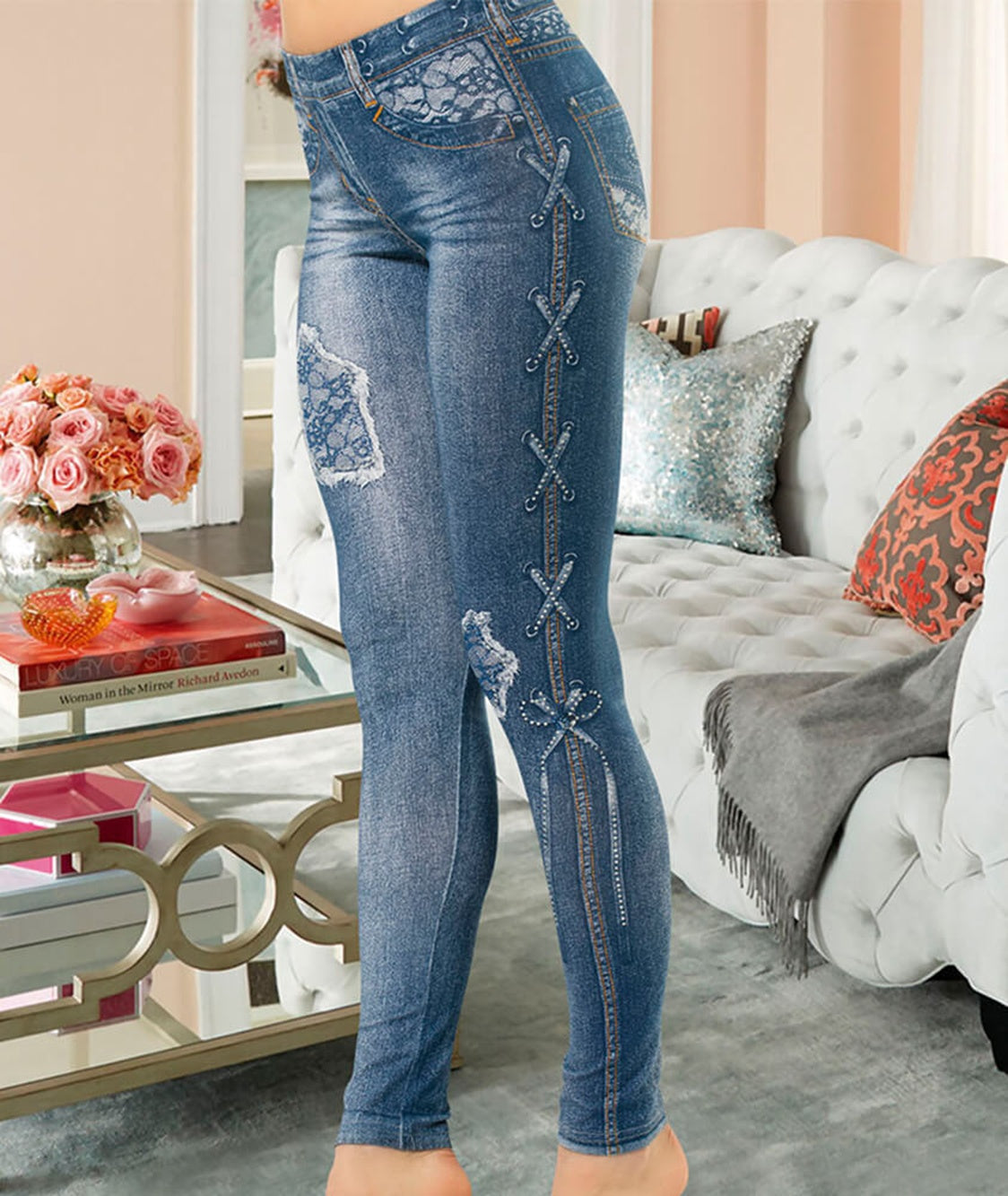 Jeans-Look Damen Leggings 438 2