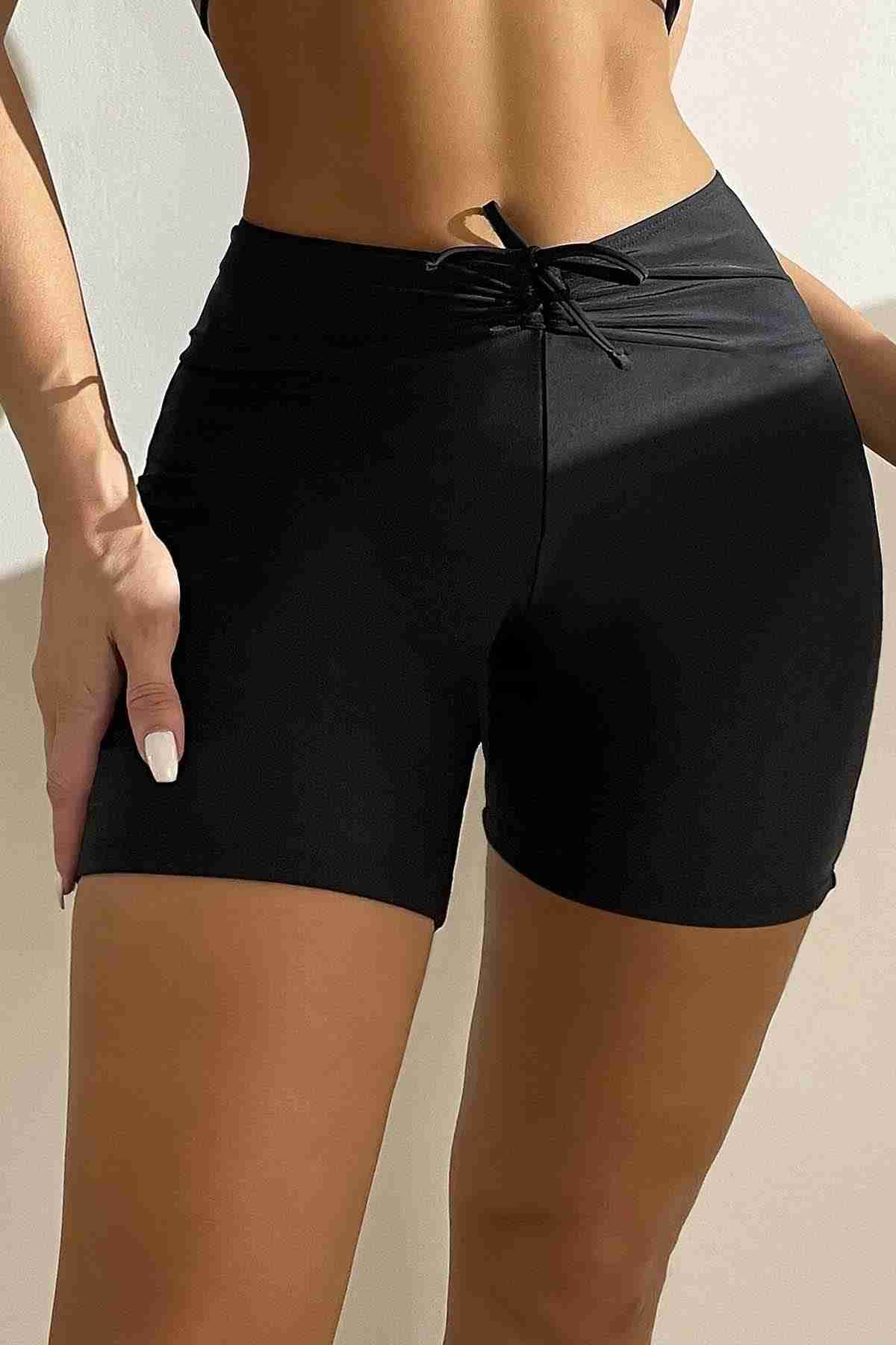 Front Adjustable Striped Swim Shorts Black Piamoda
