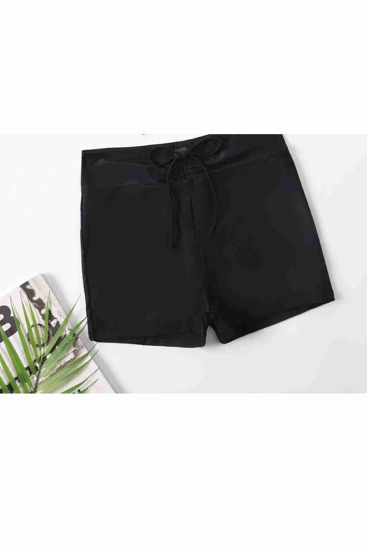 Front Adjustable Striped Swim Shorts Black Piamoda