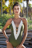 Green Lace Detail Swimsuit