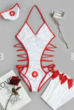 Hantezi Strumpfband, rotes Netz, weißes Krankenschwesterkleid, Kostüm 52047
