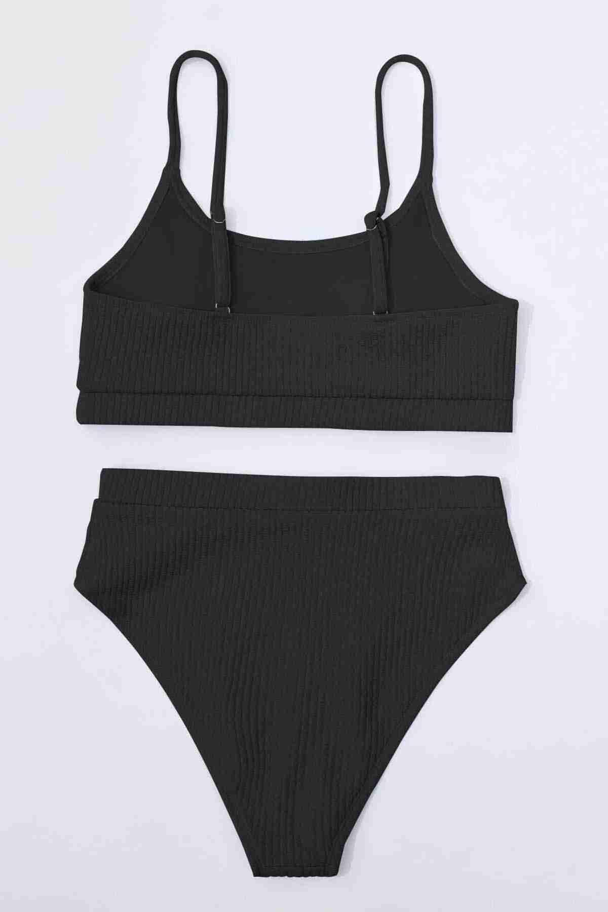 High Waist Custom Fabric Tankini Bikini Suit Black Piamoda
