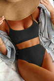 High Waist Custom Fabric Tankini Bikini Suit Black Piamoda