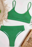 High Waist Ribbed Fabric Tankini Bikini Suit Green Piamoda