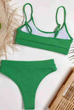 High Waist Ribbed Fabric Tankini Bikini Suit Green Piamoda