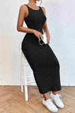 Knitted Dress Below Knee Length with Back Neckline Black