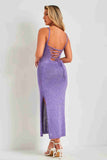 Knitted Knitted Dress With Back Neckline Tie Up Knit Dress Purple