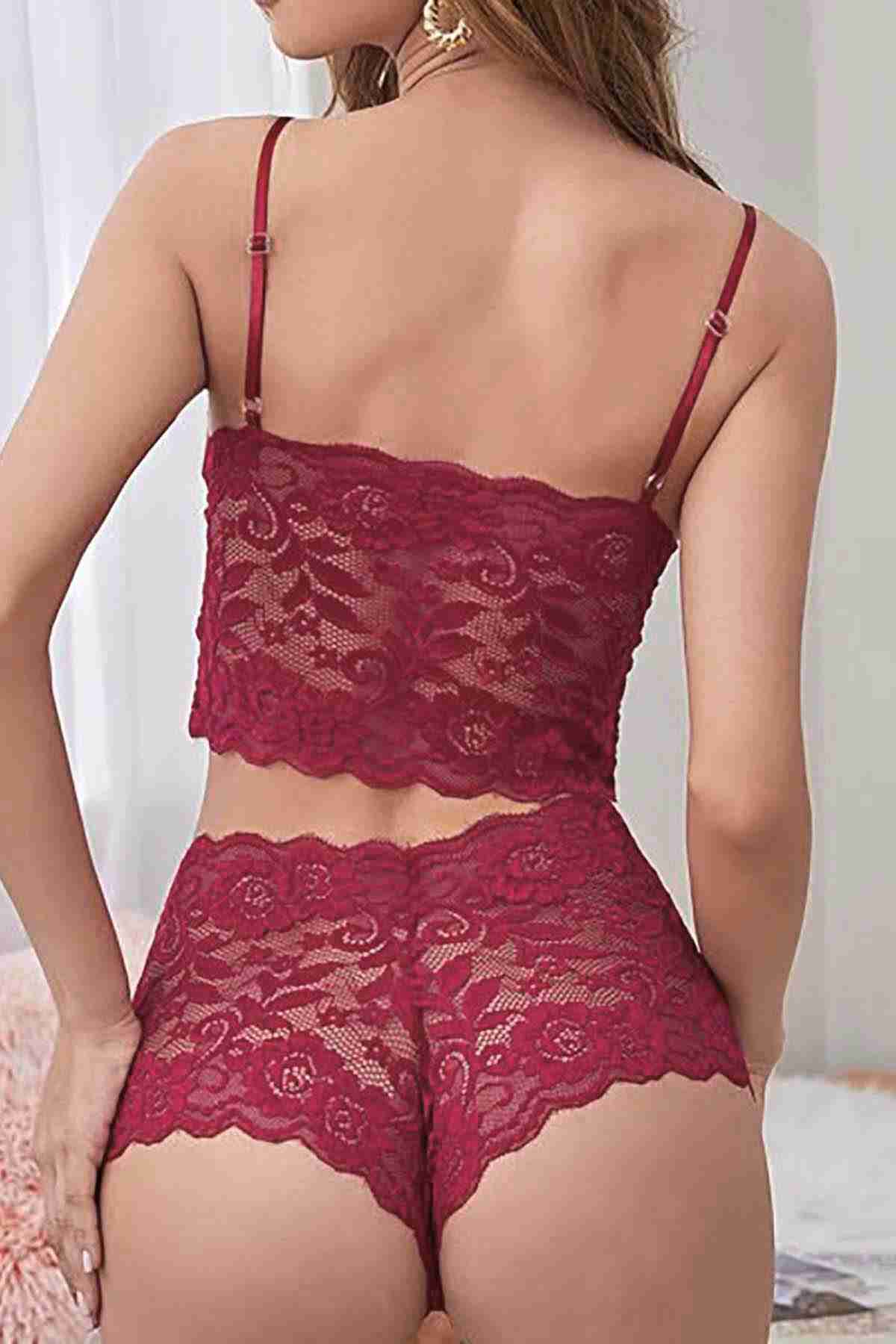 Lace Bra Panties Suit Underwear Red Piamoda