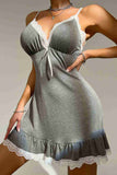 Lace Embroidery Skirt Ruffle Combed Nightgown Grey