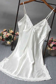 Lace Short Satin Nightgown White Piamoda