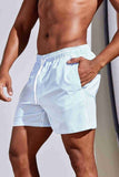 Men's Basic Standard Size Slim Striped Printed Swimsuit Pocket Marine Shorts Blue Light Piamoda