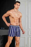 Men's Basic Standard Size Striped Printed Swimsuit Pocket Marine Shorts Blue Piamoda