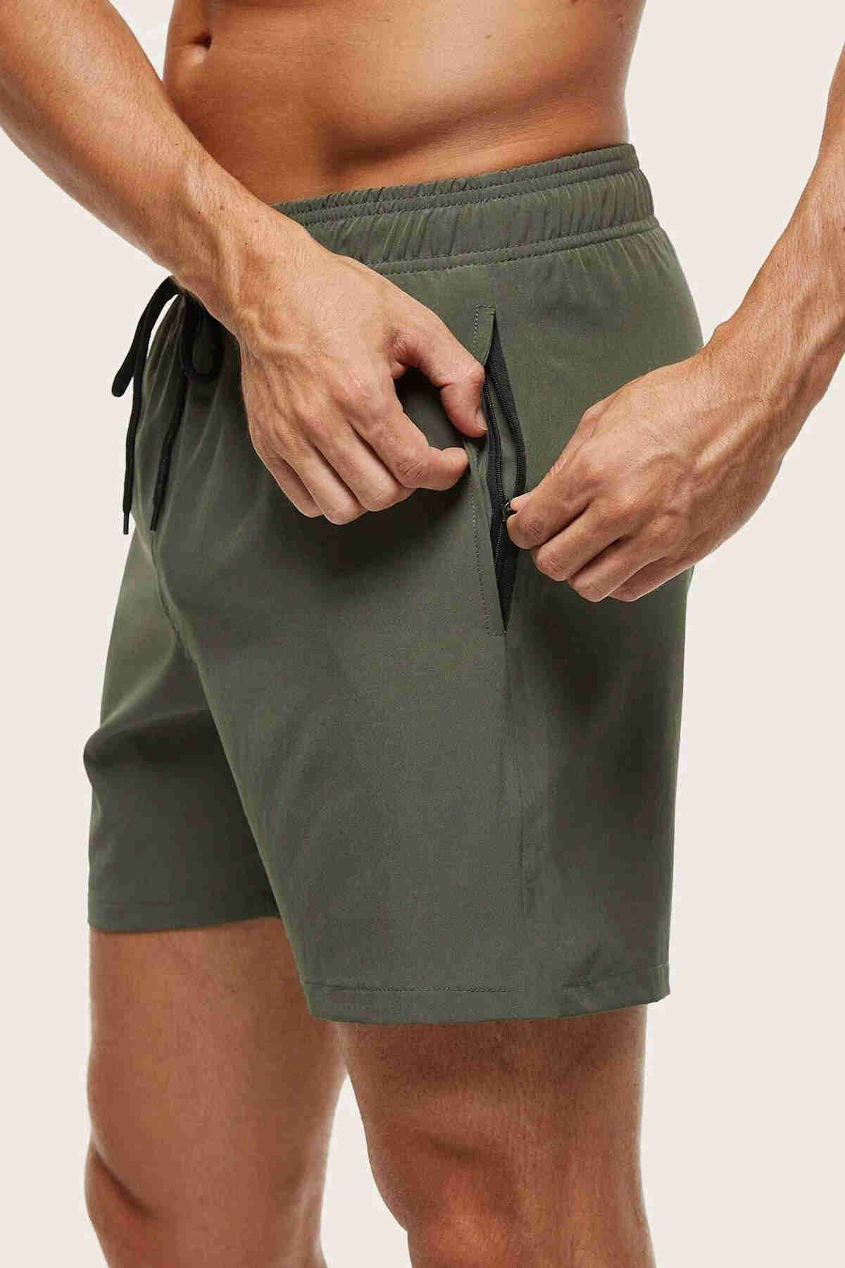 Men's Basic Standard Size Swimwear Zipper Pocket Sea Shorts